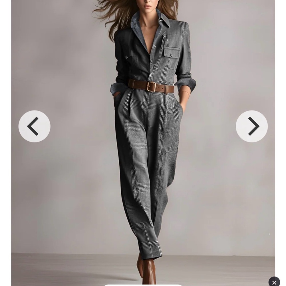 Brand new Women's GRAY Sophisticated Tweed Plaid Jumpsuit - unopened Size L